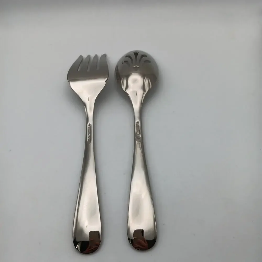 Gorham Braid Serving Hostess 2 Piece Set Spoon Fork Stainless Flatware New